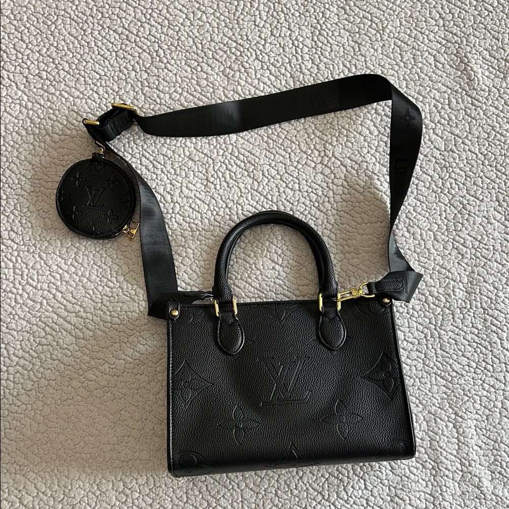 Black Crossbody Bag with Gold Accents